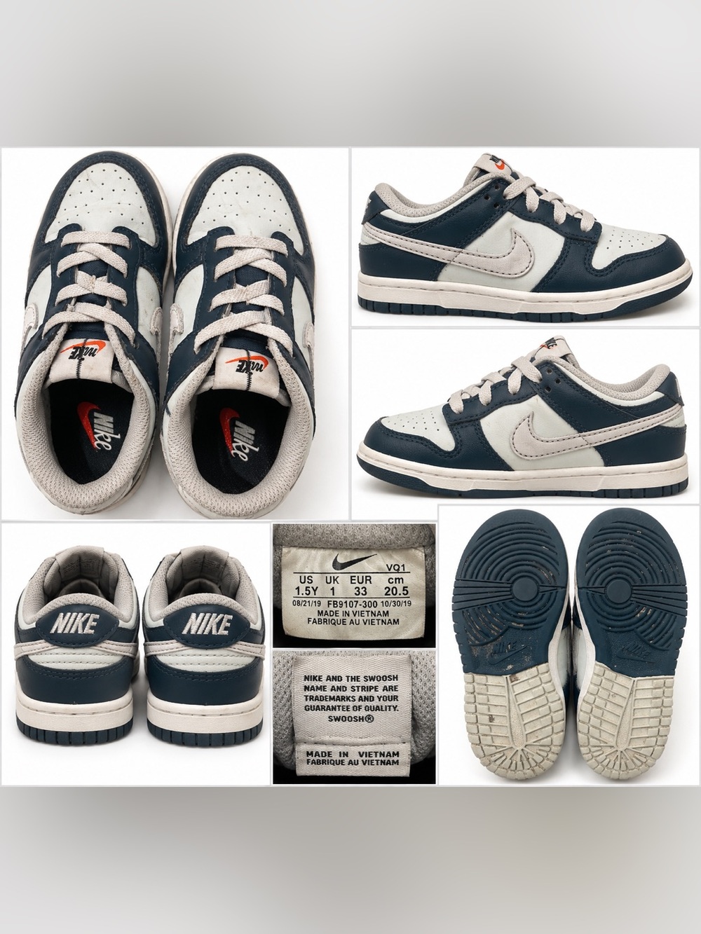 Nike Kids Low-Top Sneakers in Navy and Light Gray with Orange Accent